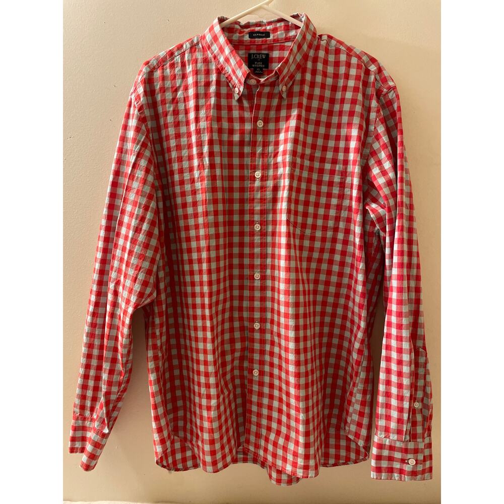J‎ Crew Mens Size XL Classic Flex Washed Button Down Plaid Dress Shirt Casual